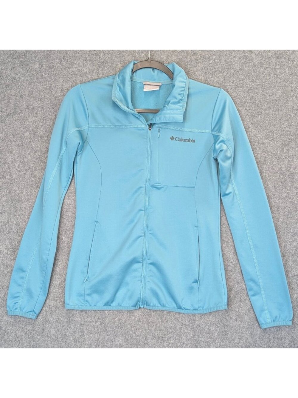 Columbia Womens XS Soft Shell Jacket Light Blue Full Zip Fleece Lined Outdoor